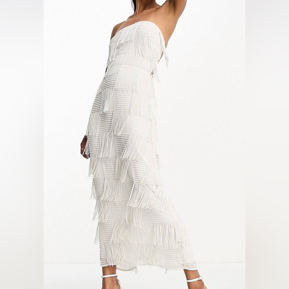 ASOS design beaded embellished bandeau midi dress in white